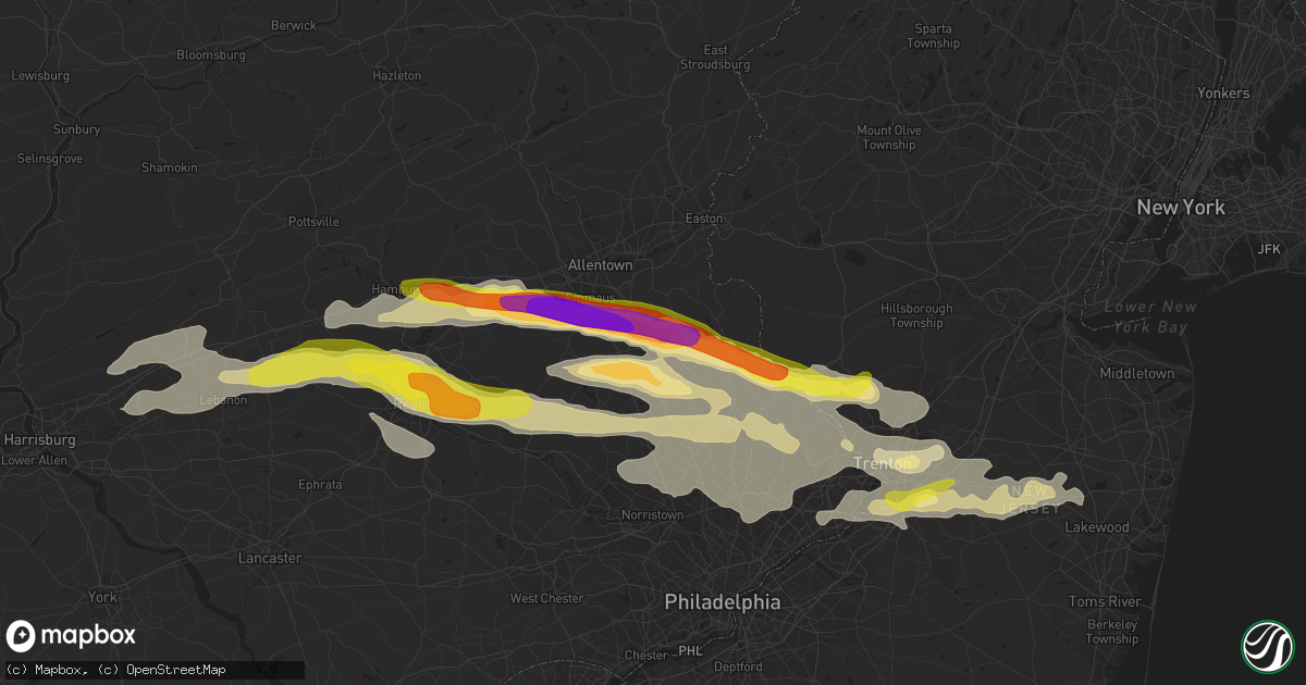 Hail map in Quakertown, PA on May 29, 2019