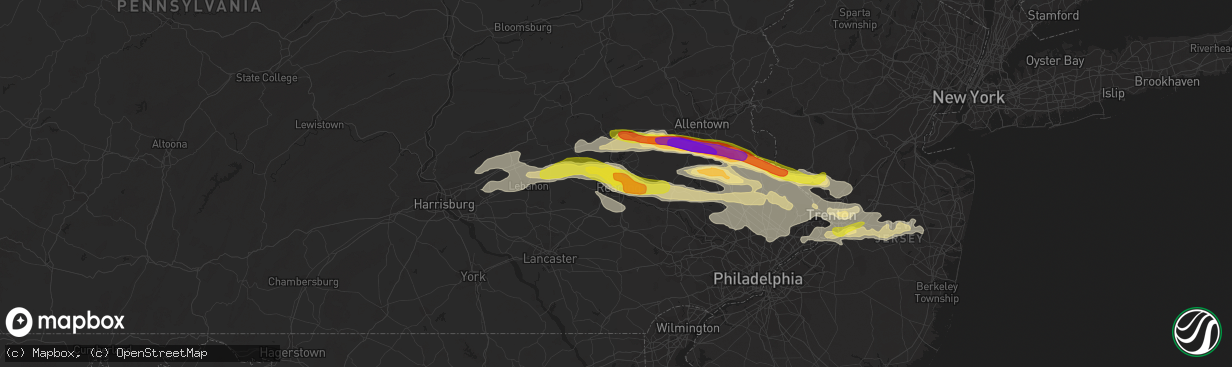 Hail map in Reading, PA on May 29, 2019