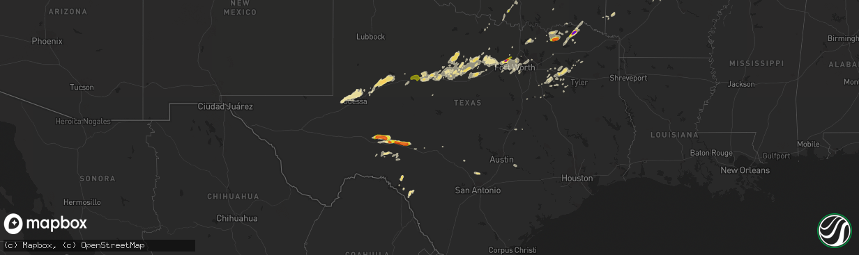 Hail map in Texas on May 29, 2019