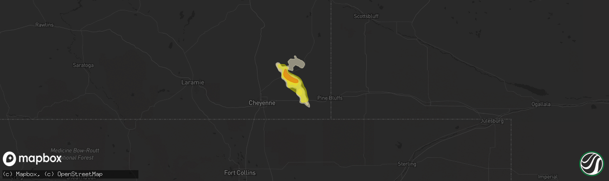 Hail map in Burns, WY on May 29, 2020