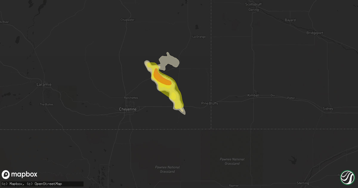 Hail map in Burns, WY on May 29, 2020