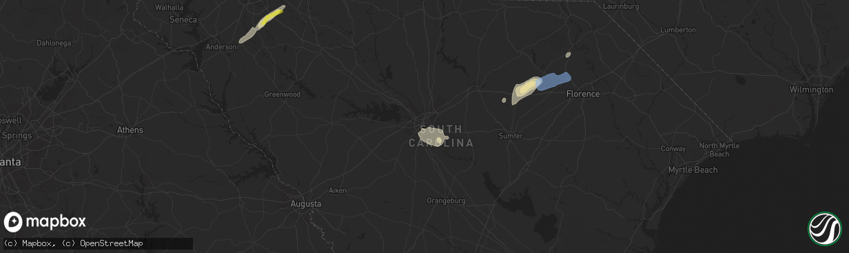 Hail map in Columbia, SC on May 29, 2020