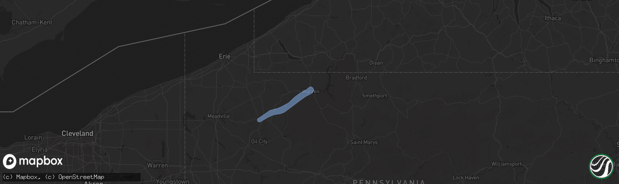 Hail map in Warren, PA on May 29, 2020