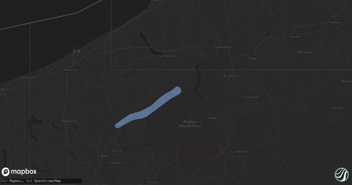 Hail map in Warren, PA on May 29, 2020
