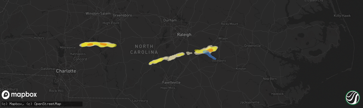 Hail map in Angier, NC on May 29, 2021