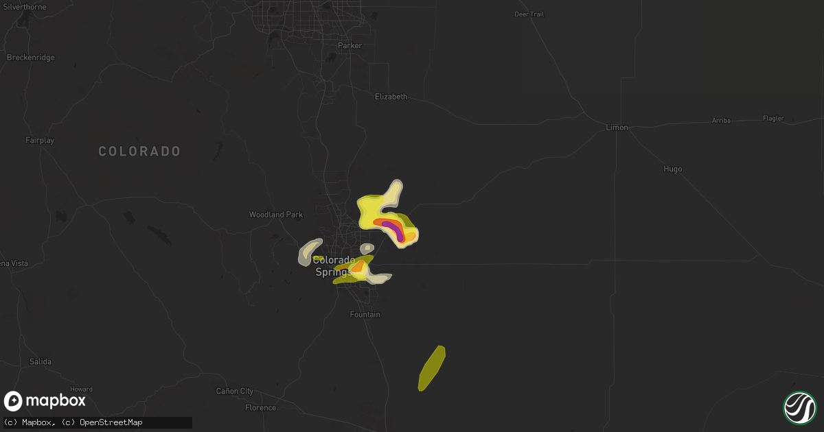 Hail map in Peyton, CO on May 29, 2021