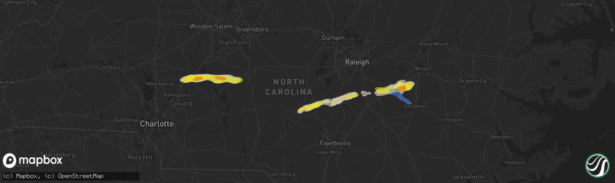 Hail map in Sanford, NC on May 29, 2021