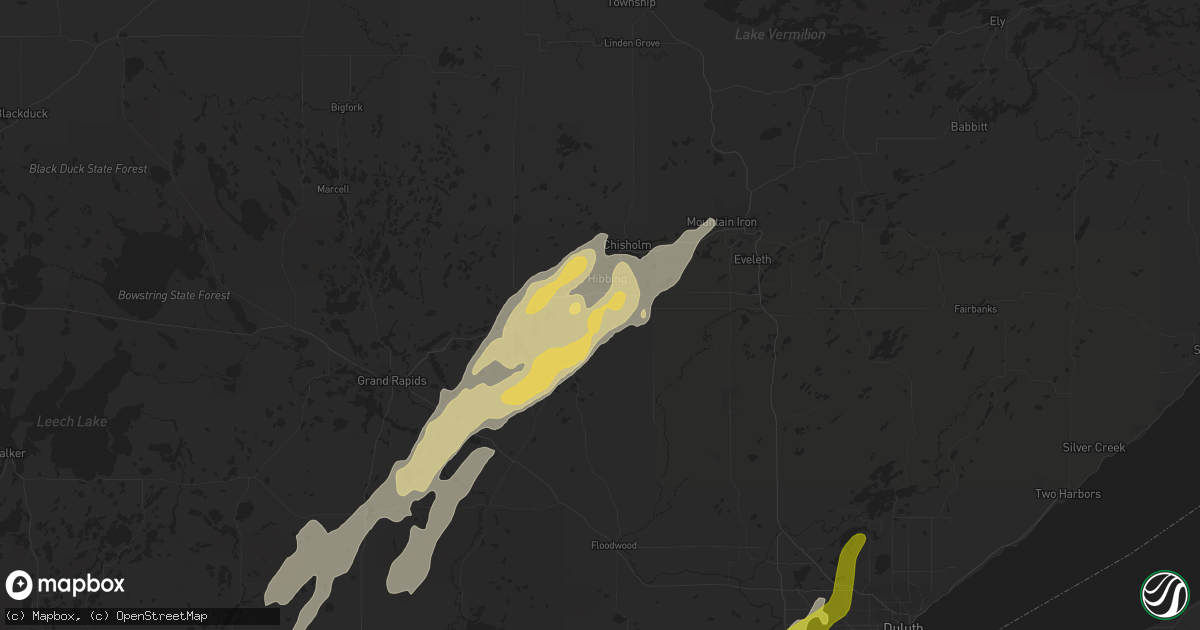 Hail map in Hibbing, MN on May 29, 2022