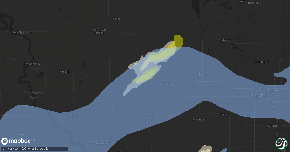 Hail map in Mitchell, SD on May 29, 2022