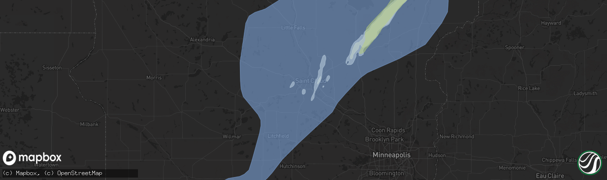 Hail map in Saint Cloud, MN on May 29, 2022