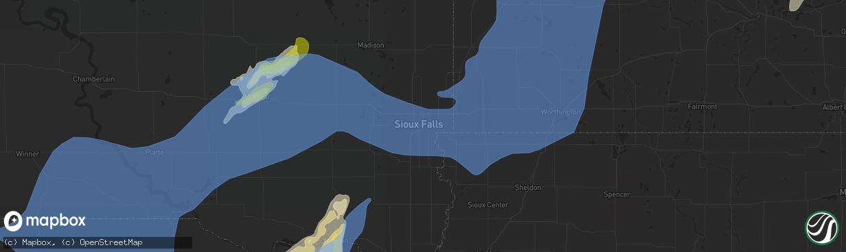 Hail map in Sioux Falls, SD on May 29, 2022