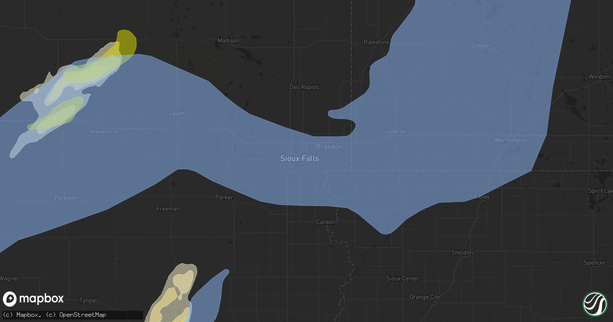 Hail map in Sioux Falls, SD on May 29, 2022
