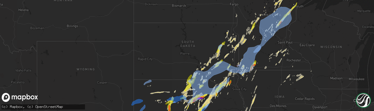 Hail map in South Dakota on May 29, 2022