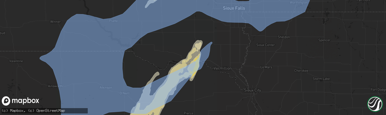 Hail map in Yankton, SD on May 29, 2022