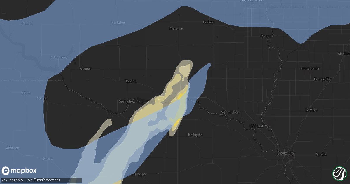 Hail map in Yankton, SD on May 29, 2022