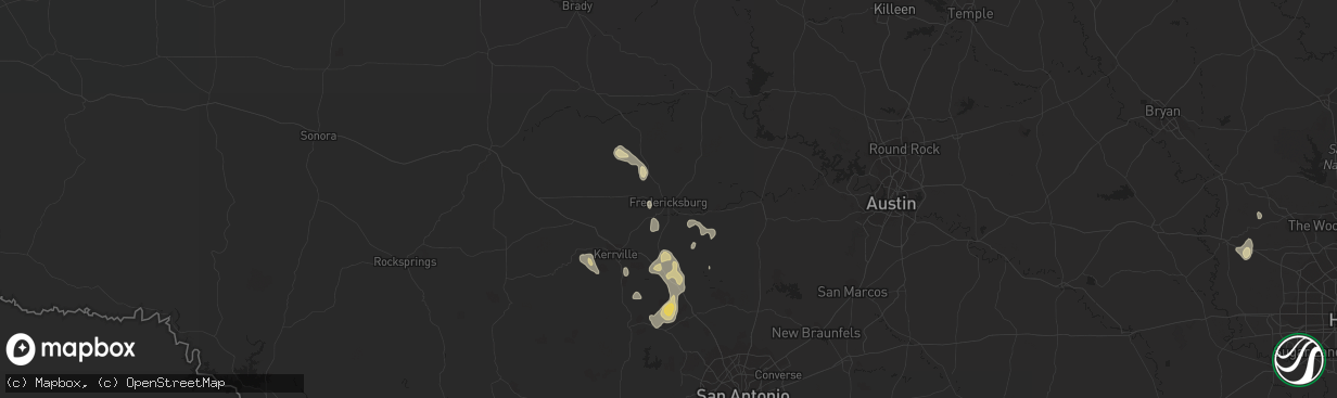 Hail map in Fredericksburg, TX on May 29, 2023