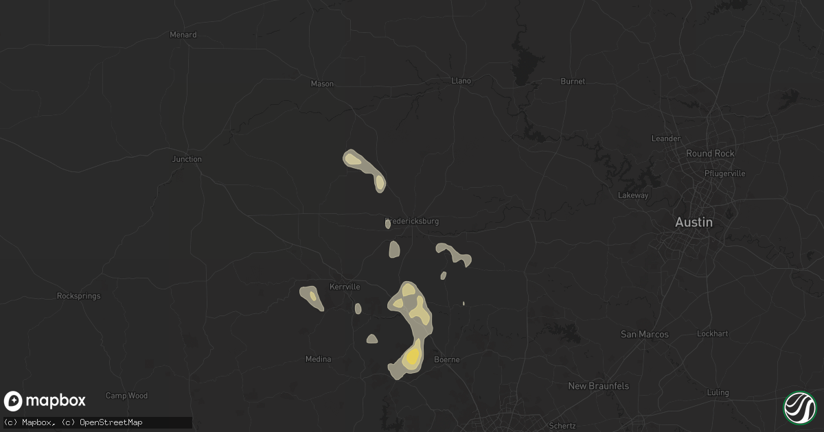 Hail map in Fredericksburg, TX on May 29, 2023