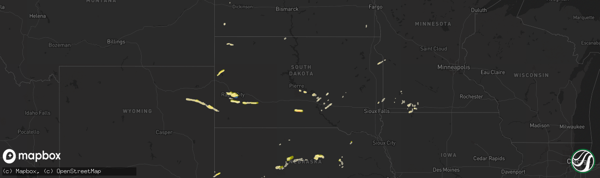 Hail map in South Dakota on May 29, 2023