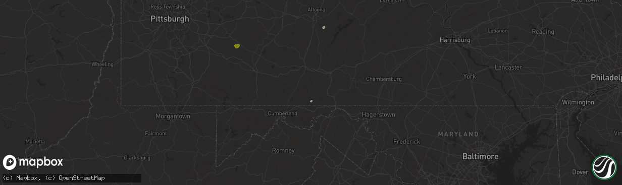 Hail map in Clearville, PA on May 29, 2024
