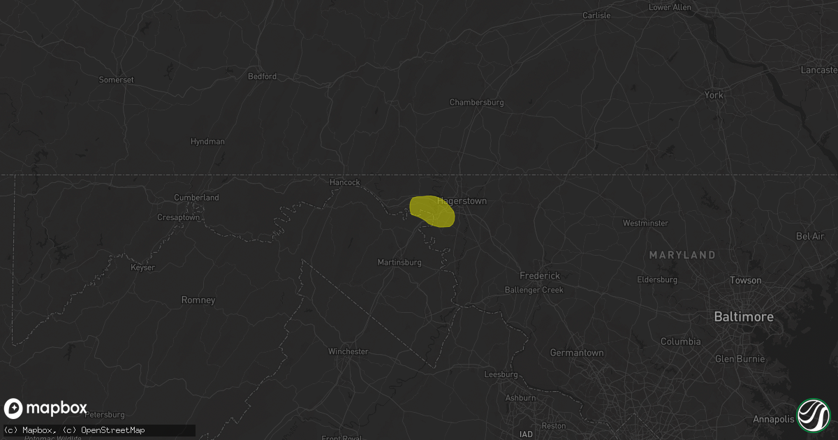 Hail map in Falling Waters, WV on May 29, 2024