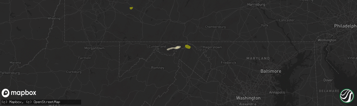 Hail map in Great Cacapon, WV on May 29, 2024