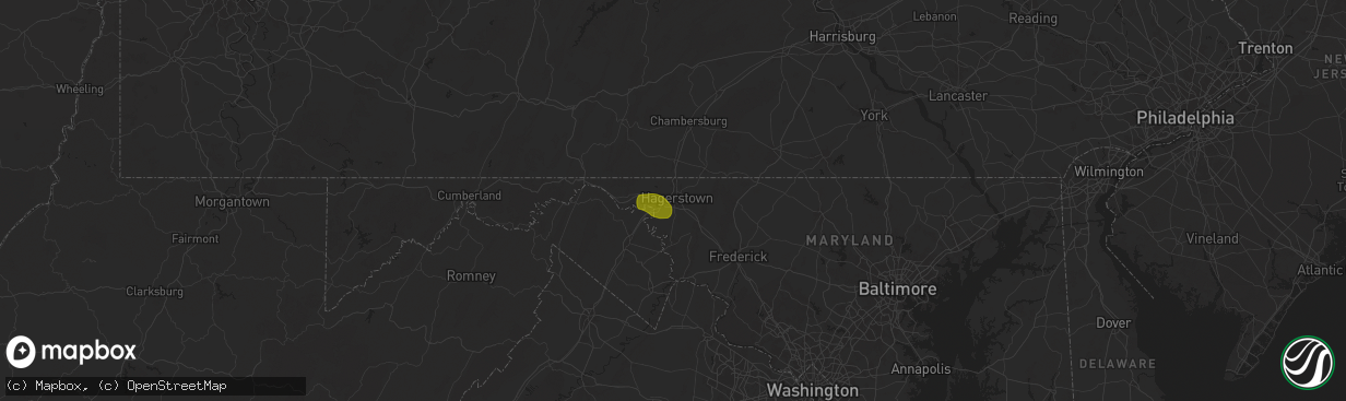 Hail map in Hagerstown, MD on May 29, 2024