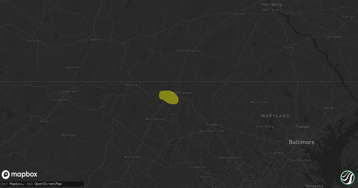 Hail map in Hagerstown, MD on May 29, 2024