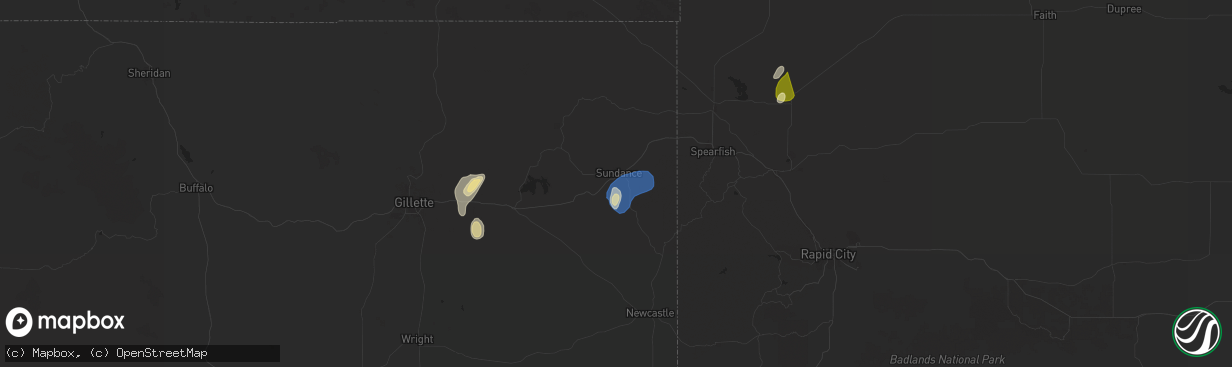 Hail map in Sundance, WY on May 29, 2024