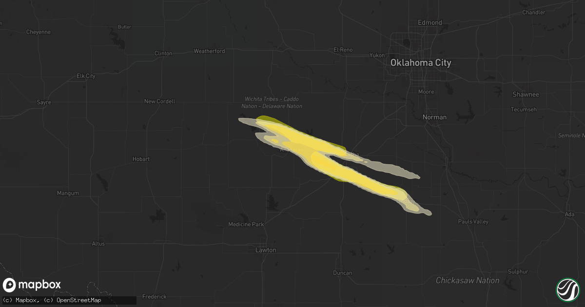 Hail map in Anadarko, OK on May 29, 2025