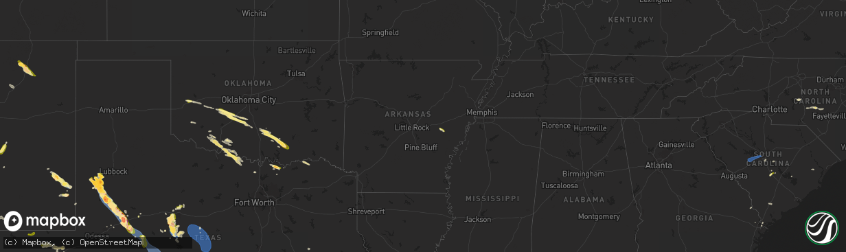 Hail map in Arkansas on May 29, 2025
