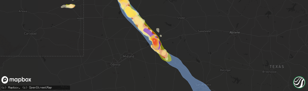 Hail map in Big Spring, TX on May 29, 2025