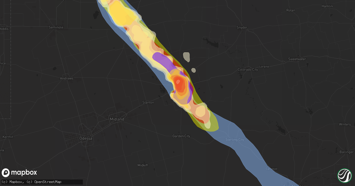 Hail map in Big Spring, TX on May 29, 2025