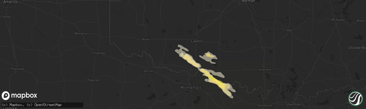 Hail map in Chattanooga, OK on May 29, 2025