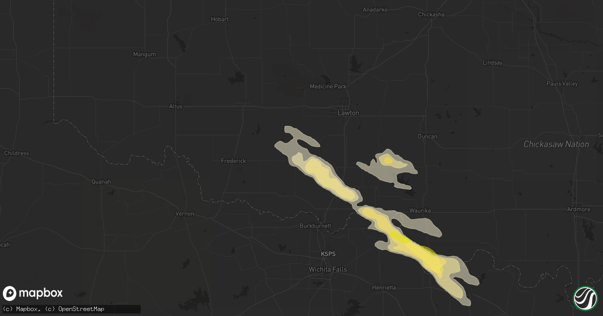 Hail map in Chattanooga, OK on May 29, 2025
