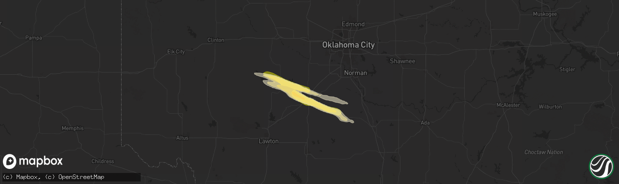Hail map in Chickasha, OK on May 29, 2025