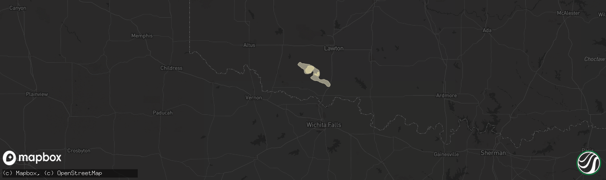 Hail map in Grandfield, OK on May 29, 2025