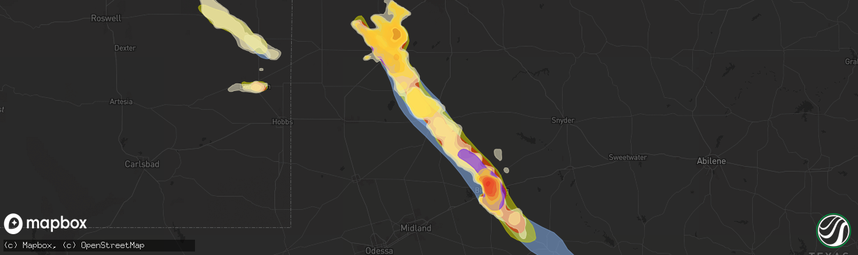 Hail map in Lamesa, TX on May 29, 2025