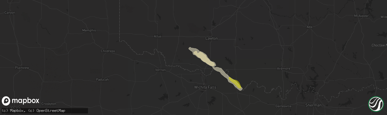 Hail map in Loveland, OK on May 29, 2025