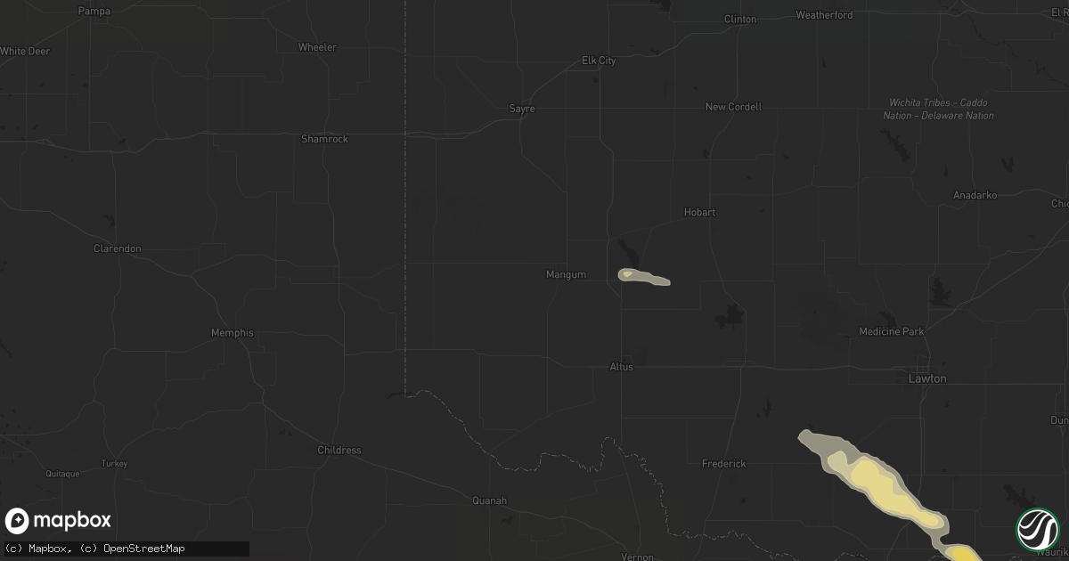Hail map in Mangum, OK on May 29, 2025