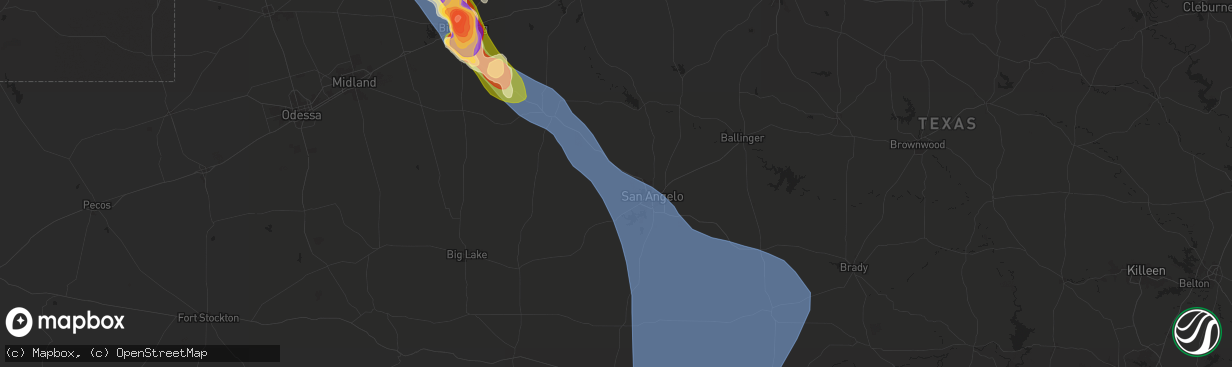 Hail map in San Angelo, TX on May 29, 2025