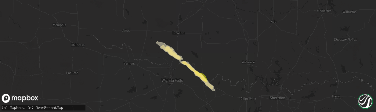 Hail map in Temple, OK on May 29, 2025