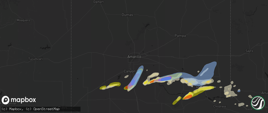 Hail map in Amarillo, TX on May 29, 2026
