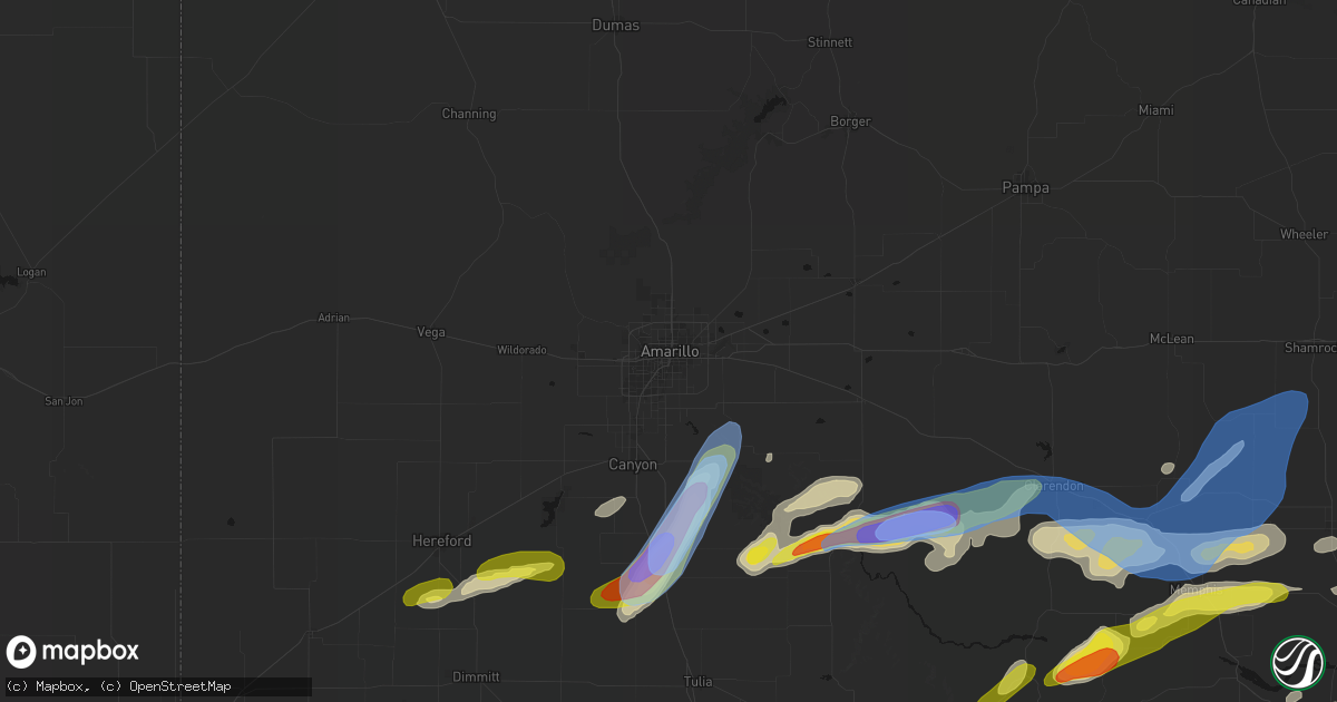 Hail map in Amarillo, TX on May 29, 2026