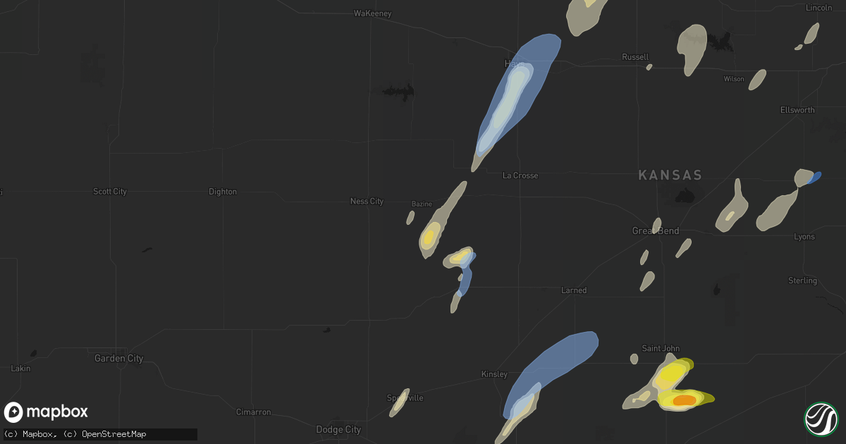 Hail map in Bazine, KS on May 29, 2026