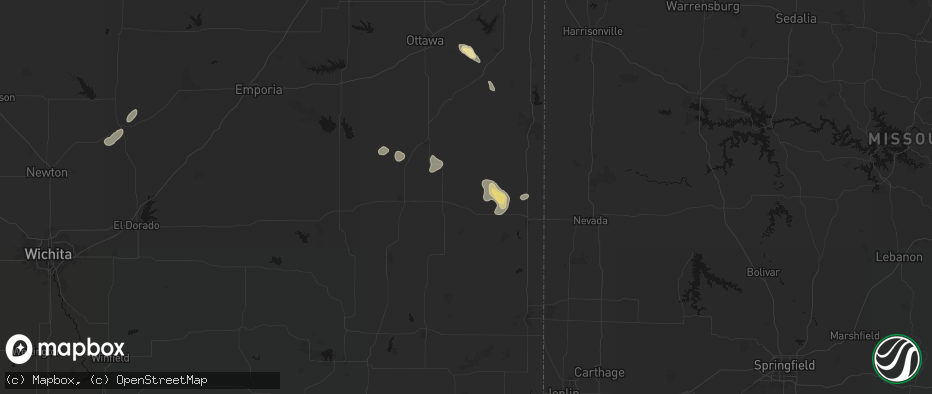 Hail map in Bronson, KS on May 29, 2026
