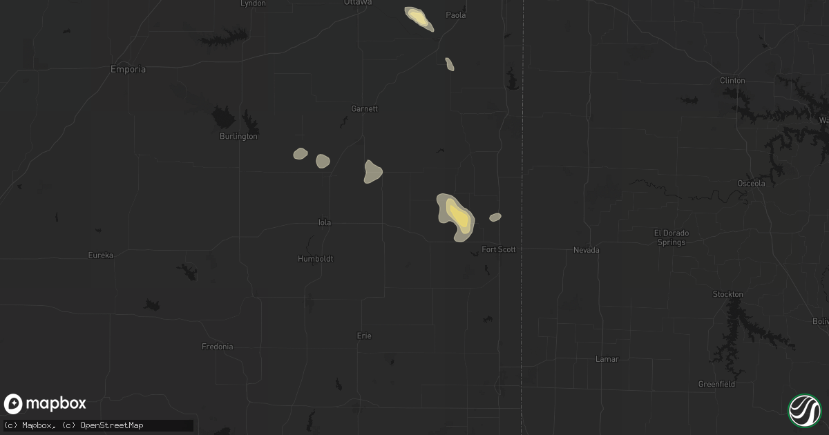 Hail map in Bronson, KS on May 29, 2026