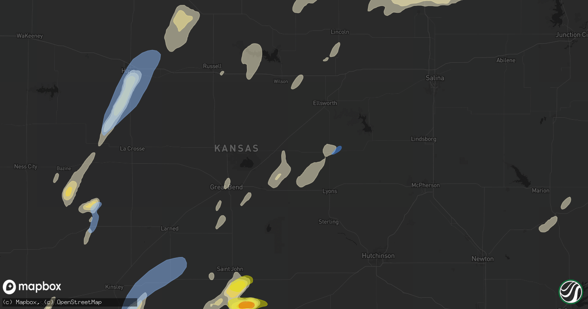 Hail map in Bushton, KS on May 29, 2026