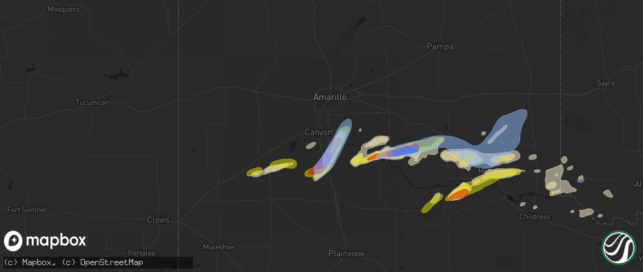 Hail map in Canyon, TX on May 29, 2026