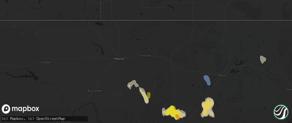 Hail map in Chinook, MT on May 29, 2026