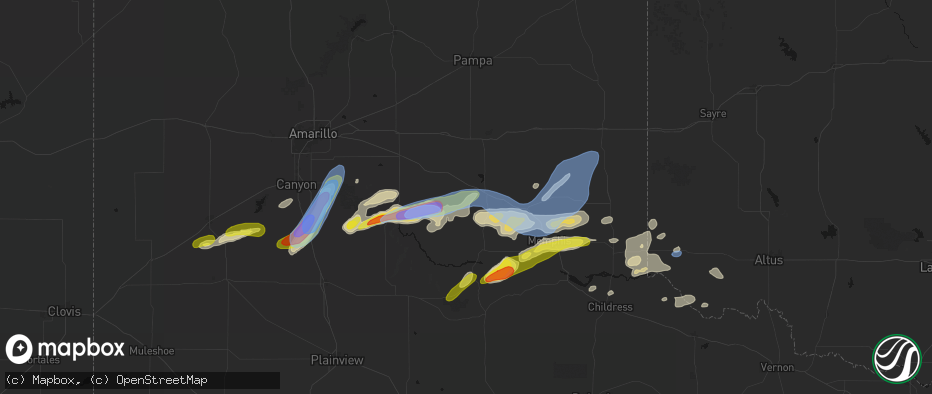 Hail map in Clarendon, TX on May 29, 2026